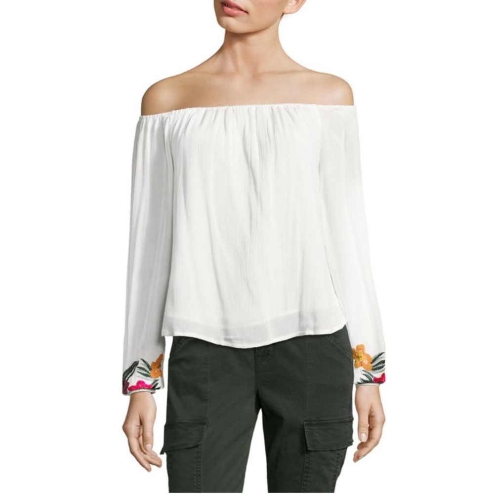 NWT Lovers and Friends Tropical Embroidered Floral Wrist Off Shoulder Top Large